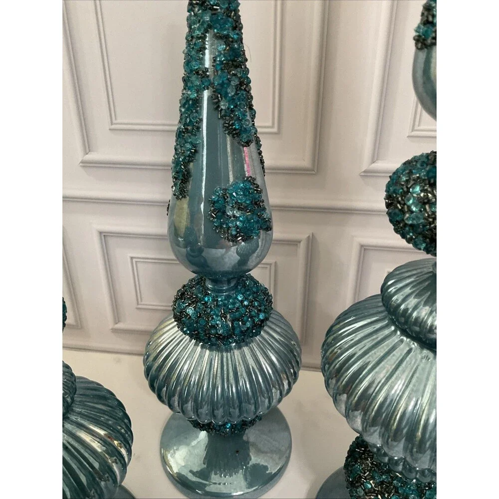 Set of 3 Glass Finials Christmas Decor- Blue.beautiful !